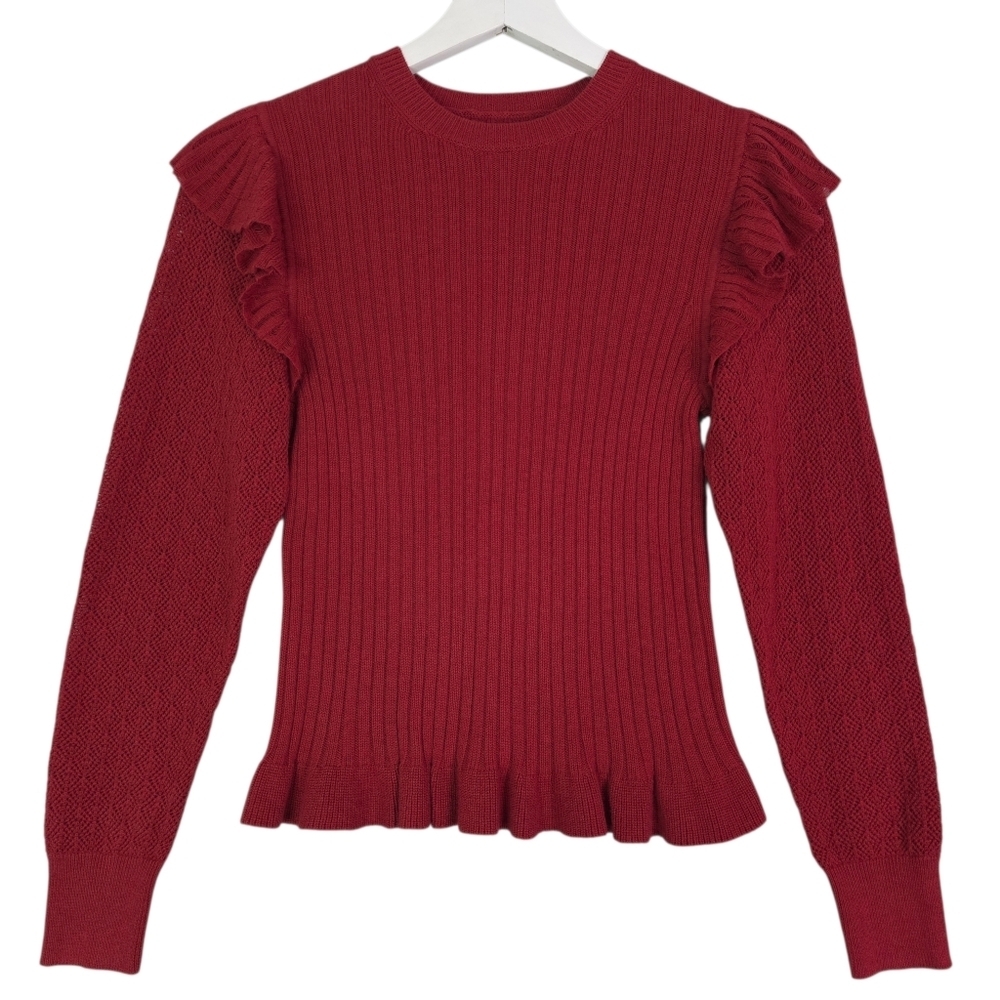La‎ Vie Rebecca Taylor Cotton Cozy Pullover Sweater In Carmine